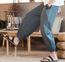 Men's Pants Plus Size M-6XL 7XL Cotton Linen Harem Mens Jogger Sweatpants Summer Large Wide Leg Bloomers Trousers