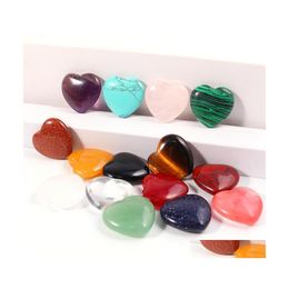 Charms 20Mm Heart Shape No Hole Loose Beads Seven Chakras Stones Healing Reiki Rose Quartz Crystal Cab For Diy Making Crafts Decorat Dh7Eb