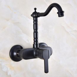 Bathroom Sink Faucets Black Oil Rubbed Brass Basin Faucet Single Handle Double Hole Wall Mount Swivel Spout Kitchen Mixer Tap Dnf845
