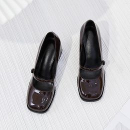 Обувь 842 Французские высокие платья каблуки Фея Мэри Джейн Женский круглый ноги ретро -коричневый выпускной пропускной