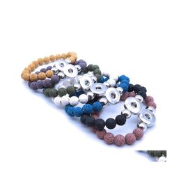 Charm Bracelets 10Mm Lava Stone Beads 18Mm Snap Button Elastic Bracelet Jewellery For Women Men Drop Delivery Dhwo0