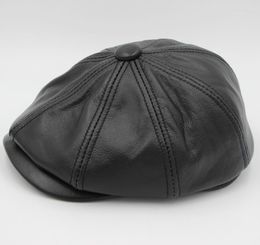 Berets Winter Leather Beret Hats For Men Fashion Men's Hat Spring High Quality Cowhide Army Cap
