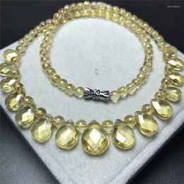 Chains Natural Yellow Citrine Quartz Necklace Women Clear Water Drop Beads 10mm Pendant Long Chain