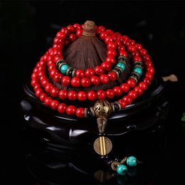 Charm Bracelets Wholesale Buddhist 108 Mala Prayer 8MM Red Pine Stone Bead Men Yoga Meditation Necklace Drop 230215