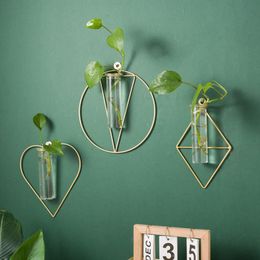 Vases Wall Hanging Minimalist Glass Cylinder Metal Geometric Glamour Nordic Aesthetic Doniczki Ozdobne Home Decor DE50HP