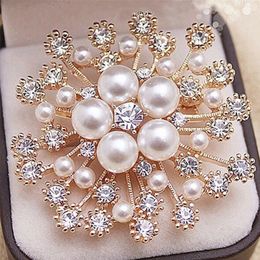 Pins Brooches Snowflake Pearl Crystal Solid Color Large Fashion Exquisite Womens Jewelry 230216