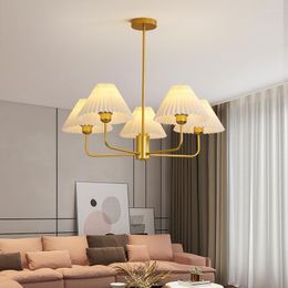 Pendant Lamps Nordic Retro Pleated Chandelier Fabric Creativity Simple Dining Room Light Luxury Medieval Villa Living Bedroom