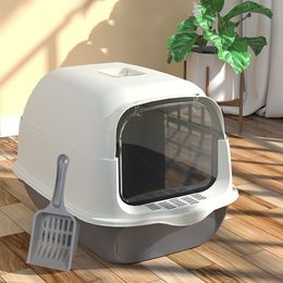 Other Cat Supplies Litter Box Fully Enclosed Spillproof Deodorant Toilet Two-Way Shovel Large Capacity Closed Sandbox 230216