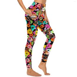 Active Pants Yummy Doughnut Quality Yoga Female Colourfully Food Leggings High Waist Novelty Sports Tights Stretchy Running Leggins