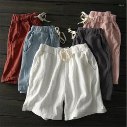 Pants 2023 Loose Solid Cotton Linen Feminino Women Shorts Elastic High Waist Beach Short White Jujube Red