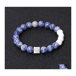 Charm Bracelets Yoga Meditation Charms White Lava Stone Beads Bracelet Lover Handmade Women Men Energy Stones Couple Bangles Jewellery Dhx7J