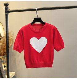 New design women's o-neck short sleeve love heart pattern knitted shirt tees plus size SML