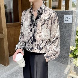 Men's Casual Shirts Shirt For Men Loose Oversize Long Sleeve Blouse Streetwear Printed Design Boys Social Japanese Fashion Clothing Autumn