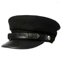 Berets 2023 Locomotive Beret Genuine Sheepskin Beanie Hats Black Warm Fur Caps Gift Student Male Female