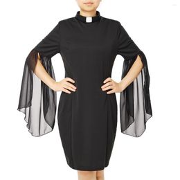 Casual Dresses Adult Women Clergy Dress Tab Collar Black Bodycon Pencil