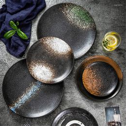 Plates Japanese Ceramic Retro Round Shallow Dinner Creative Steak Pasta Sushi Plate Restaurant Cafe Cake Salad Dishes Tableware