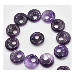 Charms 18Mm Natural Stone Amethyst Crystals Gogo Donut Pendants Beads For Jewelry Making Wholesale Drop Delivery Findings Components Dhwm2