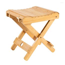 Camp Furniture Bamboo Folding Stool Solid Wood Fishing Chair Square Bench Multi-Function Collapsible Shower Footstool Portable Home