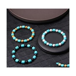 Charm Bracelets Tube Turquoises Stone Beads Blue Bracelet For Women Men Lucky Energy Jewellery Gifts Drop Delivery Dhumz