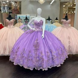 Quinceanera Dress Lavender Sweetheart Lace Applique Ball Gown Strapless Sweet 16 Prom Dress