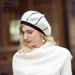 BeanieSkull Caps FS 100% Wool Women Berets For Autumn Winter White French Artist Hat Vintage Girls Painter Hats Beret Femme Female Warm Cap 230215