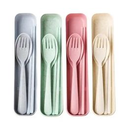 Portable Eco-Friendly Wheat Straw Cutlery Travel Kids Adult Cutlery Dinnerware Camping Picnic Set Kitchen Supply Wholesale
