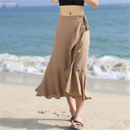 Pants 2023 Summer Women' Chiffon Ruffle Long Skirt High Waist Irregular Adjustable Maxi Skirts Spring Office Plus Size 5XL 7XL