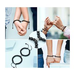 Charm Bracelets 2Pcs Couples Magnetic Bracelet Set Natural Stone Beads Magnet Matching Distance Relationship Women Jewellery Drop Deliv Dhdgw