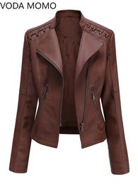 Womens Leather Faux Leather 12 Colours S4XL Autumn Spring Women Short Faux PU Jacket Slim Fashion Punk Outwear Motorcycle Leather Jacket Casual Coat 230216