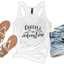 Women's Tanks Casual Sleeveless Vest Outfits Coffee & Adventure Graphic Tank Tops Racerback Mountain Range Printed Camisetas Undershirt