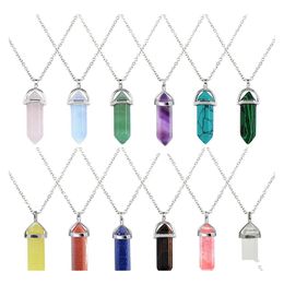 Pendant Necklaces Hexagonal Crystal Opal Pink Purple Quartz Turquoise Natural Stone Chakra Druzy Necklace With 50Cm Stainless Steel Dhlog