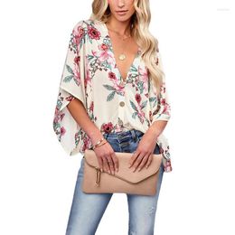 Women's Blouses Women's Tops Summer Printed Cardigan V-Neck Doll Sleeves Casual Loose Ladies Single Breasted Shirts SJ154