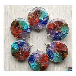 Charms Resin Retro Reiki Healing Chips Stone Natural 7 Chakras Orgone Energy Round Pendants Seashellshop Drop Delivery Jewelry Findi Dh82H
