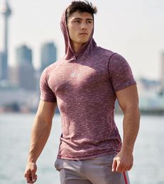 Men's T Shirts Brand Men Compression Shirt Short Sleeves T-shirt Hooded Gyms Fitness Clothing Solid Color Quick Dry Man's Print Casual