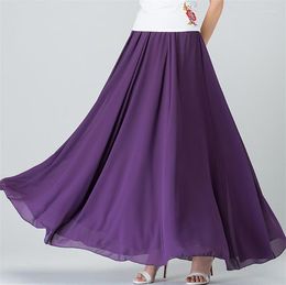 Skirts 2023 Spring Bohemian Pleated Maxi Long Womens Summer Chiffon Skirt Tutu Elegant Black White Red Yellow