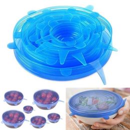 DHL 6PCS per Set Silicone Stretch Suction Pot Lids Food Grade Silicone Fresh Keeping Wrap Seal Lid Pan Cover Kitchen Accessories Wholesale FY2489