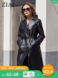 Womens Leather Faux ZIAI Spring Long Oversized Black Trench Coat for Women Belt Double Breasted Loose Fashion PU 30020 230215