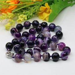 Chains Fashion Bohemia Noble Purple Stripe Agates Natural Stone 8/10/12mm Round Beads Necklace Women's Jewelry Chain 18inch Y774Chains