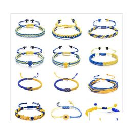 Charm Bracelets Yellow Blue Ukraine For Women Men Handmade Ukrainian Flag Color Woven String Bracelet Design Couple Jewelry Drop Deli Dhcoa