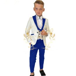 Boy Suits Costume 3 Pieces Child Ivory Jacquard Jacket Sets Flower Boys Formal Party Suit Kids Wedding Suit Tuxedo