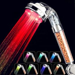 Negative ion hydraulic self-electric shower head three-color temperature control led handheld shower LED luminous colorful color changing sprinkler head