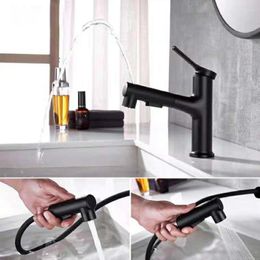 Bathroom Sink Faucets Black Brass Pull-out Faucet Washbasin Toilet Basin And Cold Water Tap Accessories