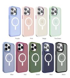 Matte MagSafe Defender Protector Case For iPhone 15 14 13 12 Pro Max 11 X XS 7 8 Plus For Wireless Charger Lens Protection Shockproof Frosted Cover