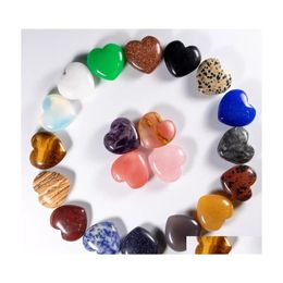 Stone 25Mm Love Hearts Natural Crystal Craft Seven Color Turquoise Rose Quartz Naked Stones Heart Ornaments Hand Handle Pieces Diy N Dhach