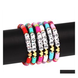 Charm Bracelets Heart Love Letter Charms Bohemian Colorf Clay Braided Women Summer Beach Elastic Soft Polymer Female Bracelet Boho D Dhmkv