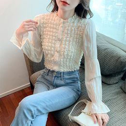 Women's Blouses Long-sleeved Stand-up Collar Bottoming Shirt With Wood Ears Women's Inner Jacket Blouse 2023 Autumn Design Sense