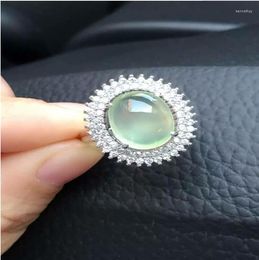 Cluster Rings Natual Prehnite Ring Natural Real 925 Sterling Silver Gem Size 10 12mm For Woman Or Man