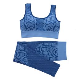 's Tracksuits Workout Clothes for Sportswear Seamless Yoga Set Snake Print Crop Top Bra High Waist Fitnes Pants Gym Suit 230215