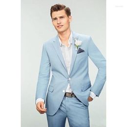 Men's Suits Fashion Two Buttons Light Blue Groom Tuxedos Groomsmen Notch Lapel Mens Blazers (Jacket Pants Tie) W:820