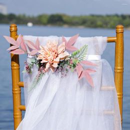 Decorative Flowers Wedding Chair Artificial For Boho Ceremony Reception Church Bench Bows Decorations Art Craft